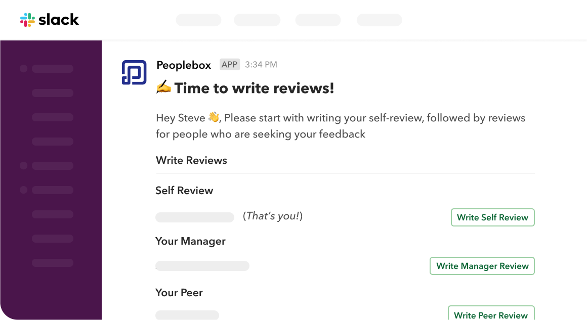 Run 360 degree reviews in Slack/MS-Teams with 90% less admin and effort.