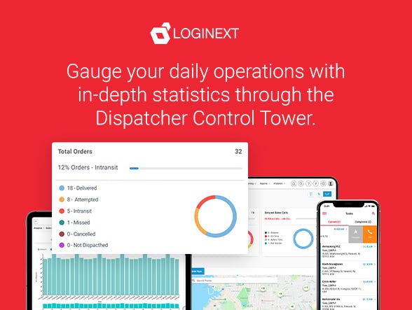 LogiNext Mile Software - Dispatcher control tower provides you with the real time statistics on your delivery/pick up leg. Organizations can easily implement changes according to the data they get from this screen.