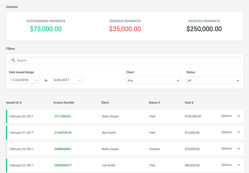 Due screenshot: Due search/filter