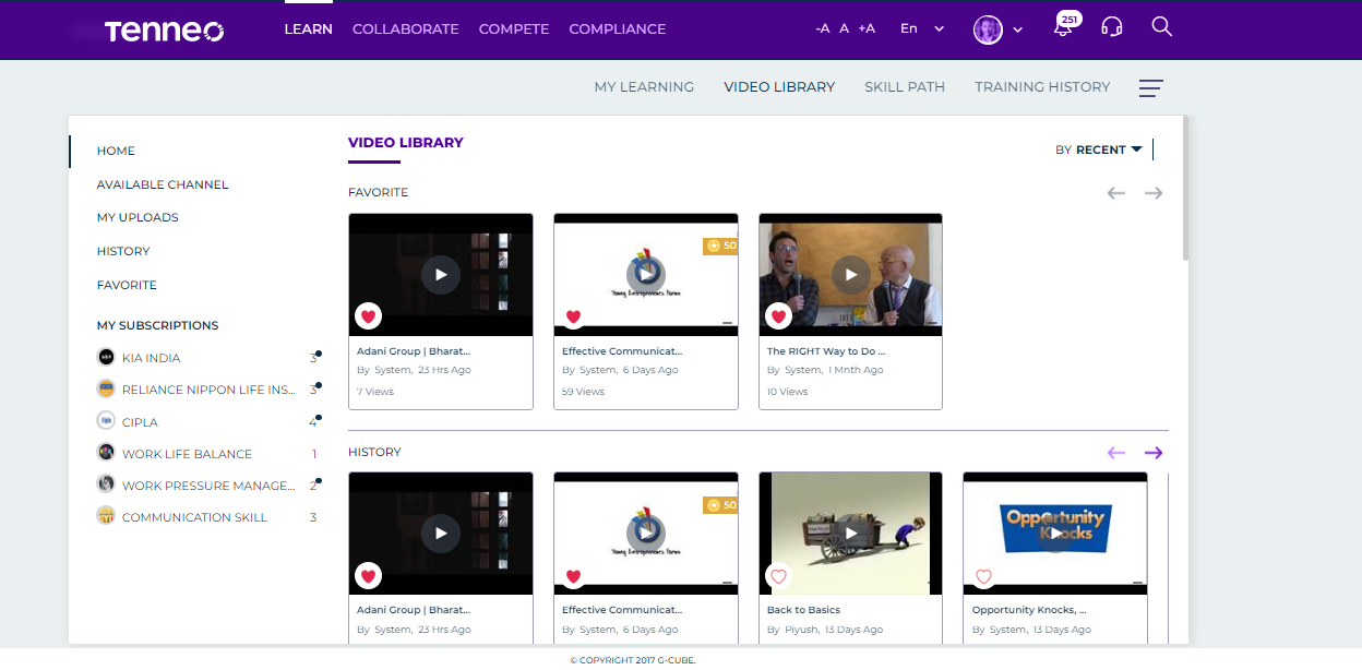 Upload & manage video-based learning content for learners to access through a YouTube style video interface. Subscribe to relevant channels from the available list of channels and add videos to favourite list for quick access.