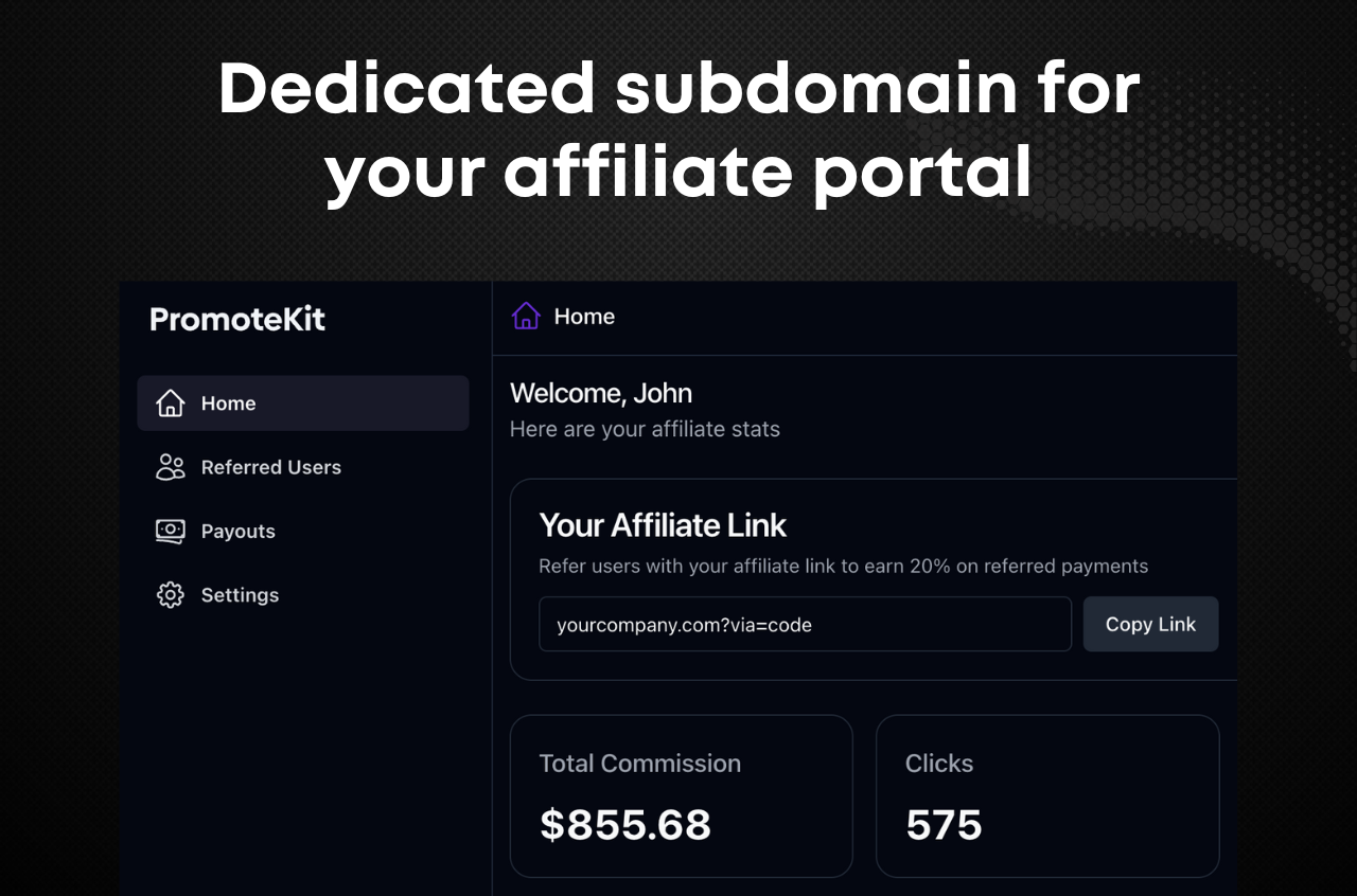 Dedicated domain for your affiliate portal