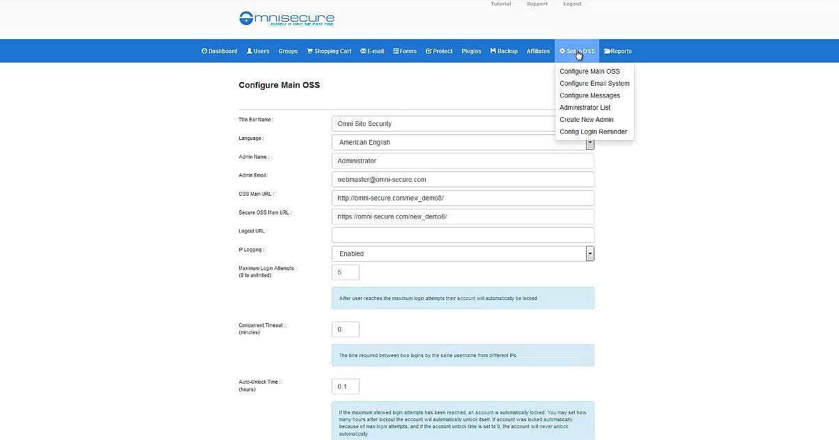 Omni Secure Software - Omni Secure configure settings