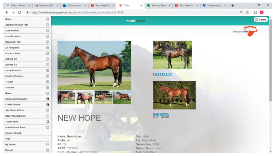 Breeders APP horse profiles