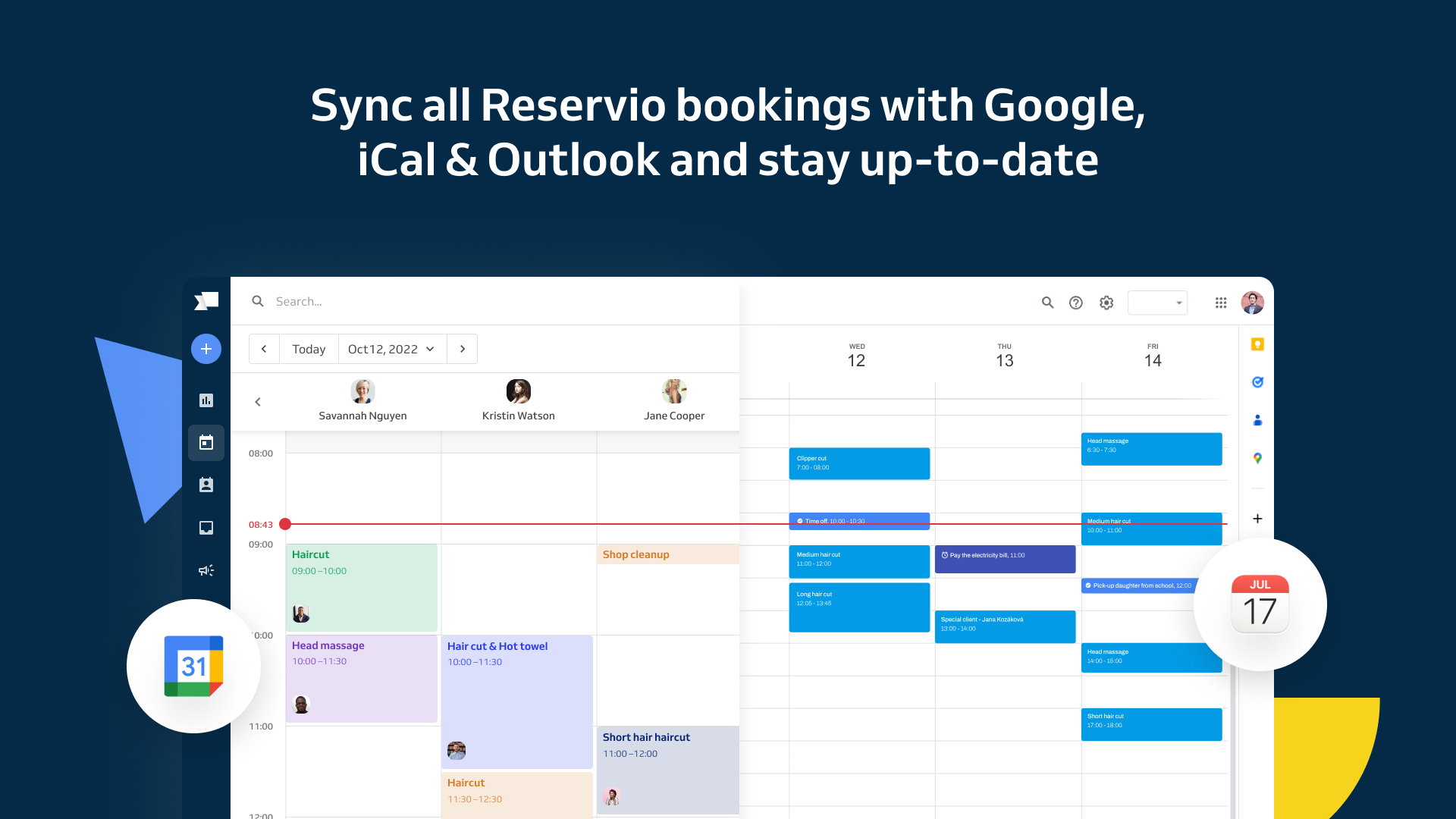Sync all Reservio bookings with Google, iCal & Outlook and stay up-to-date