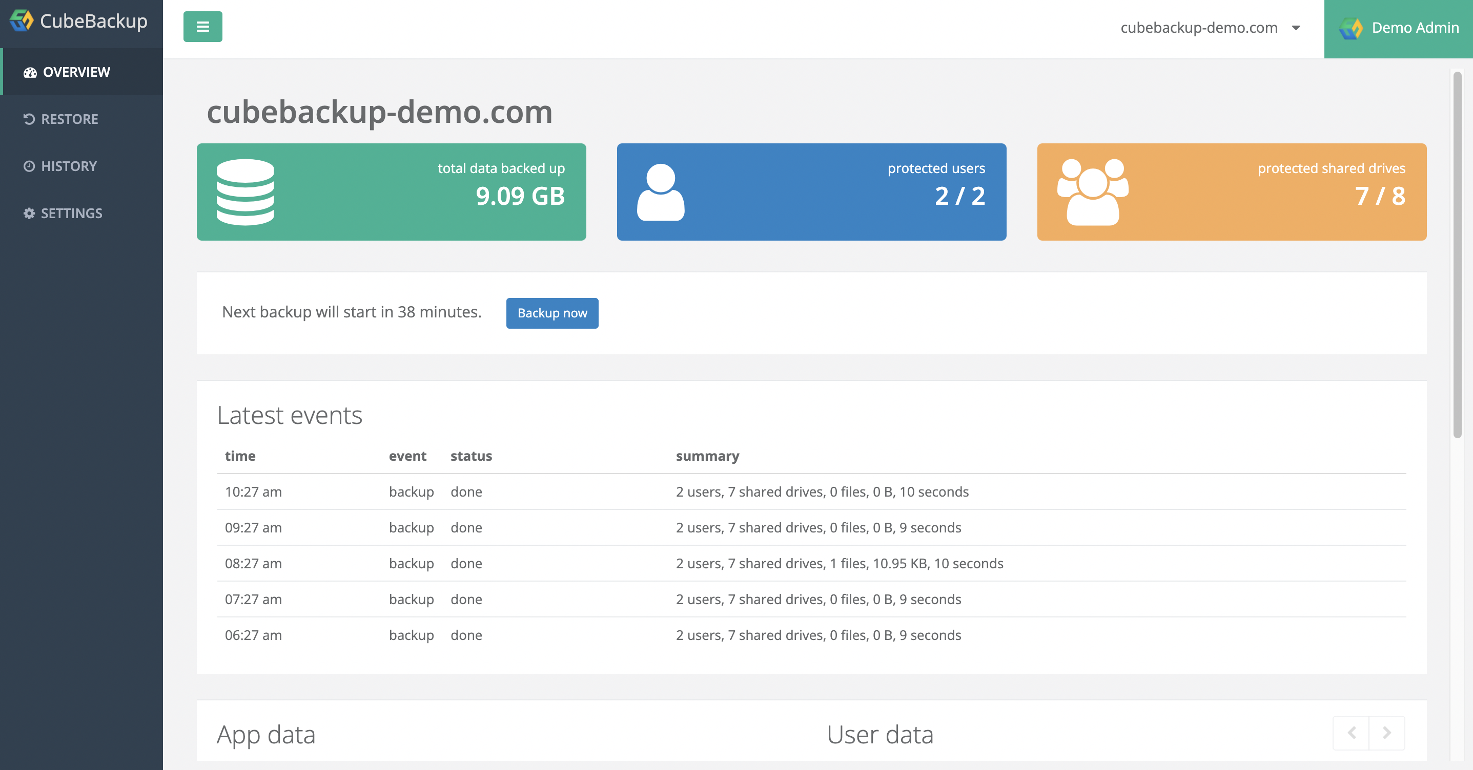 CubeBackup Web Dashboard