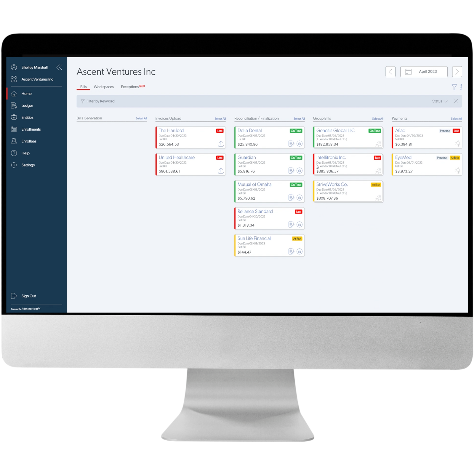 AdminaHealth Billing Suite screenshot: The powerful AdminaHealth Billing Suite streamlines the monthly benefits billing and payments process with an intuitive user-friendly workflow.