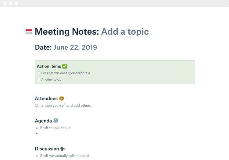 Dropbox Paper meeting notes template