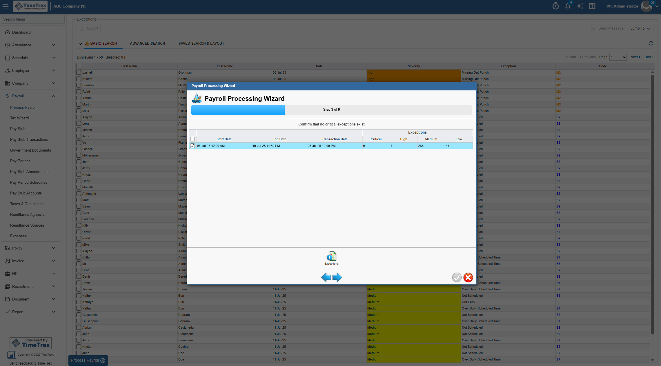 TimeTrex Software - Payroll Processing Wizard