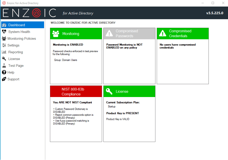 Enzoic for Active Directory screenshot: Enzoic for Active Directory Dashboard