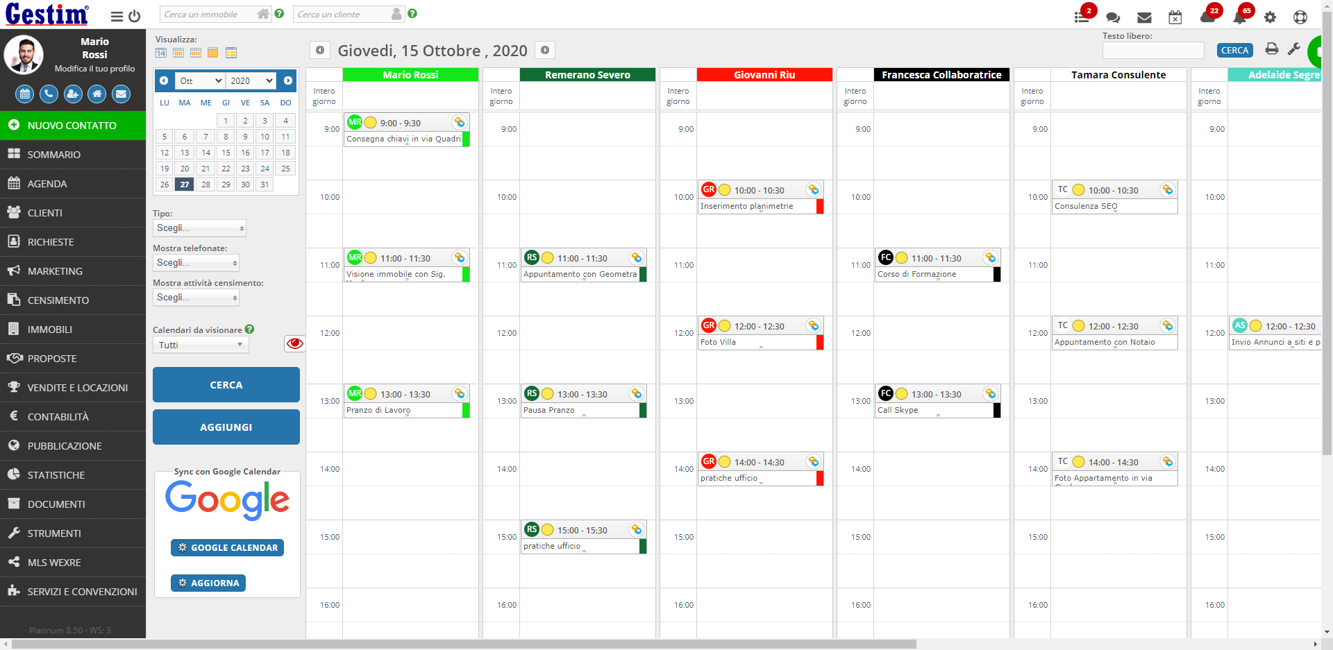 Gestim Software - Calendar synced with GCal in real time