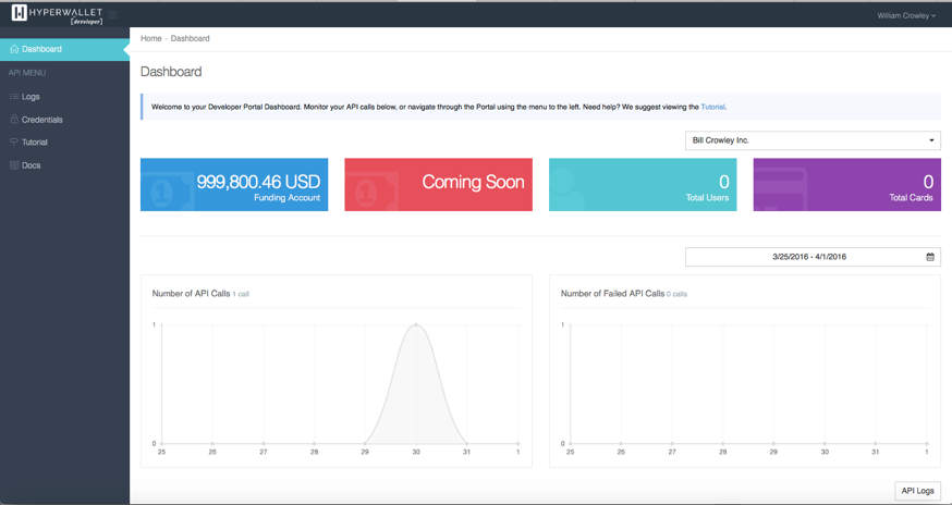 Hyperwallet screenshot: Dashboard