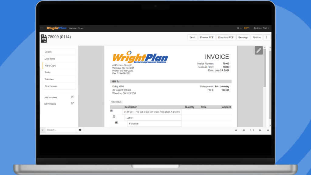 WrightPlan Software - Invoicing: Save time on billing with automated invoice hard copies that are configurable to meet your needs. Preview, download, or reassign drafts to team members, and when you’re ready to finalize, use the in-system emailing function.