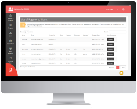Catalog Bar Software - User registrations