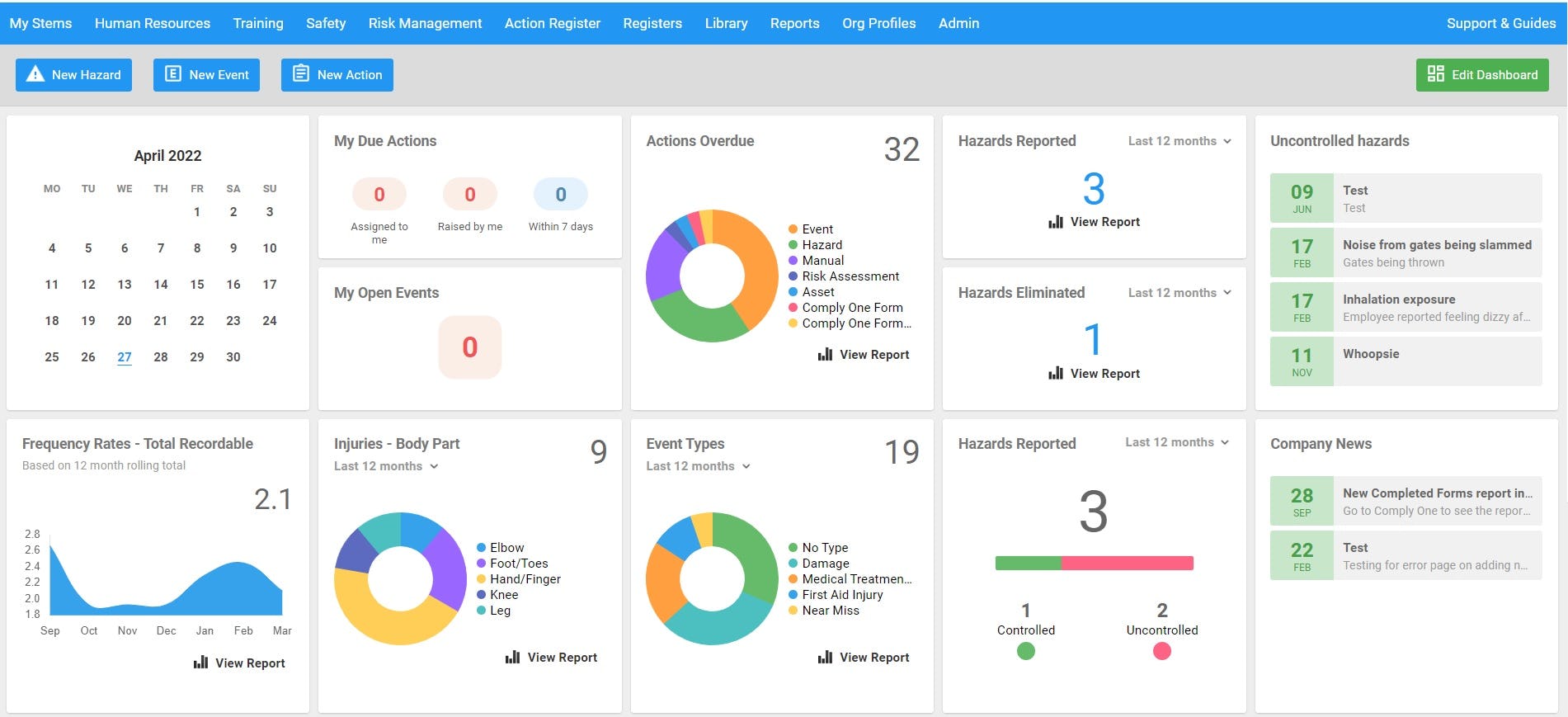 Stems Software - Customisable Dashboard