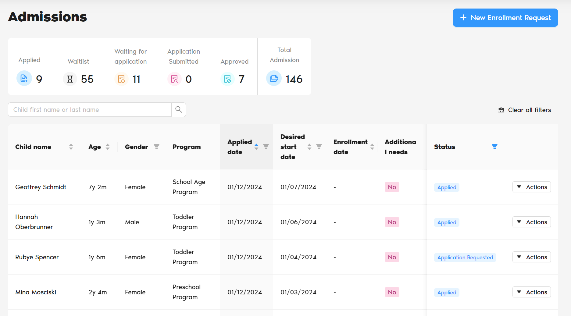 Digital Childcare Software - Admissions