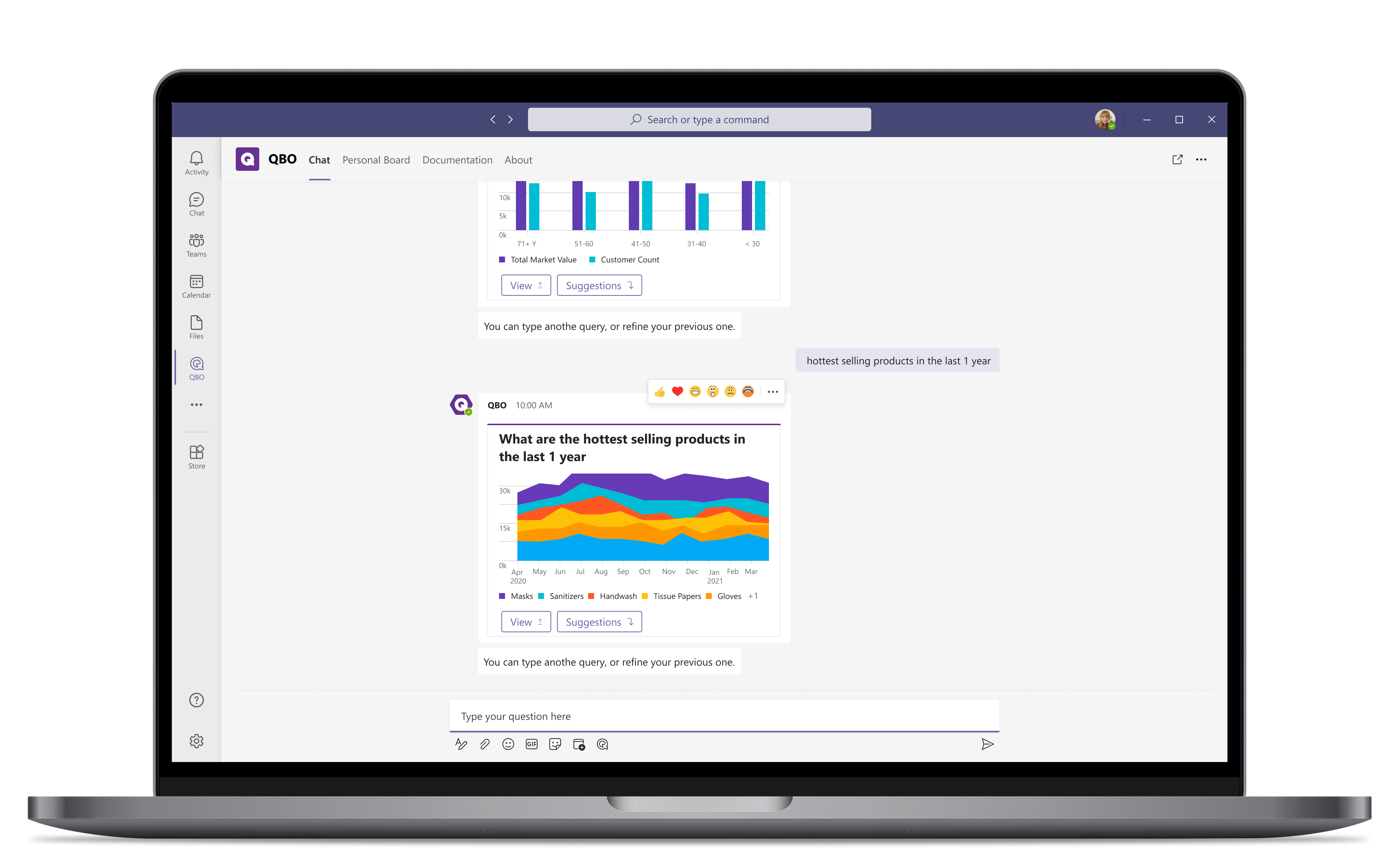 Qbo screenshot: QBO in Microsoft Teams