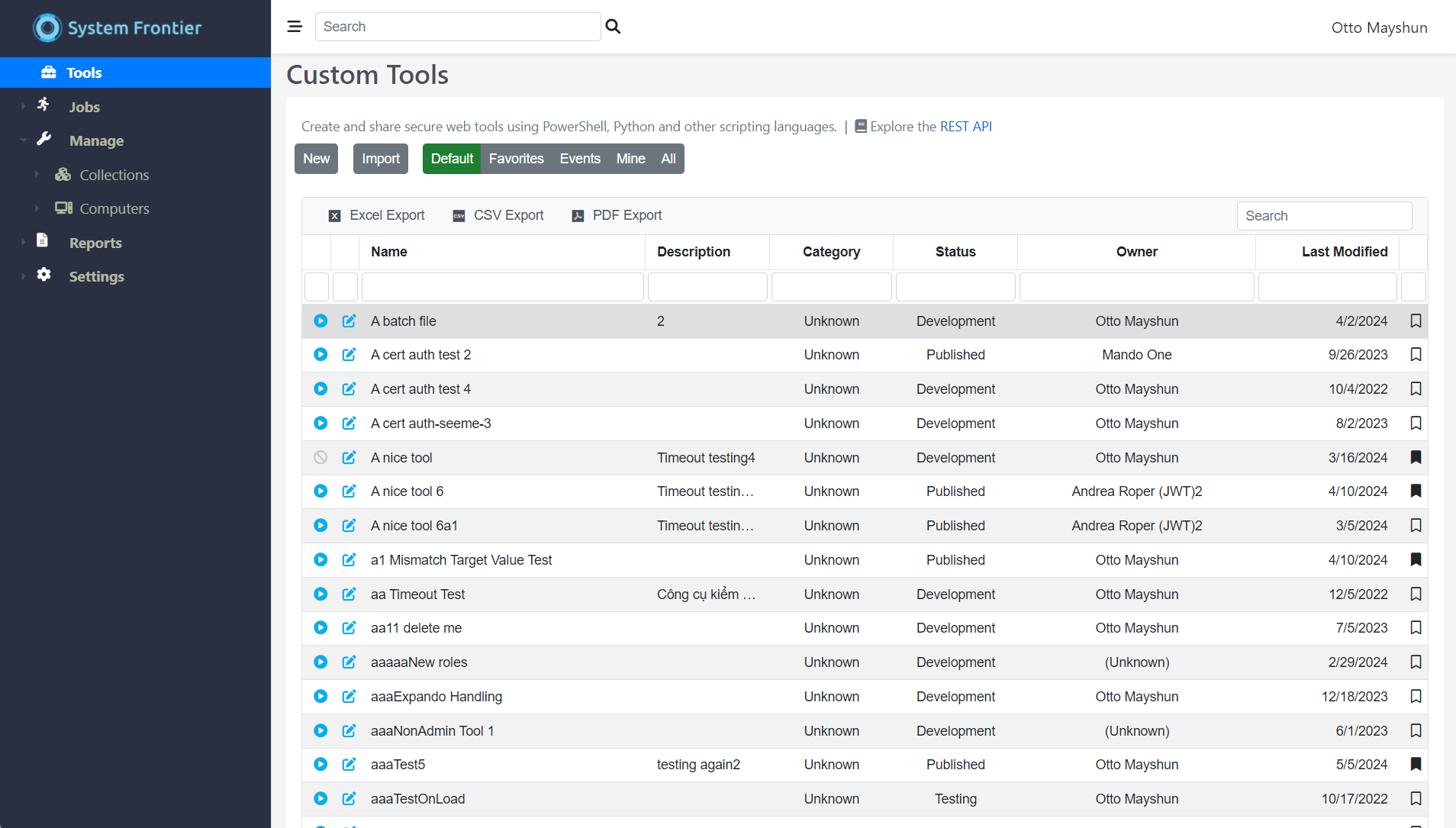 System Frontier Software - Custom Tool list