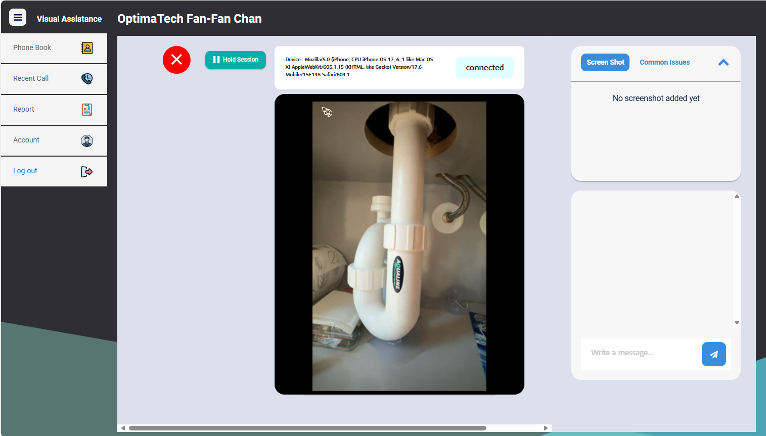 Visual Assistance screenshot: Visual Assistance rear camera sharing with the support team