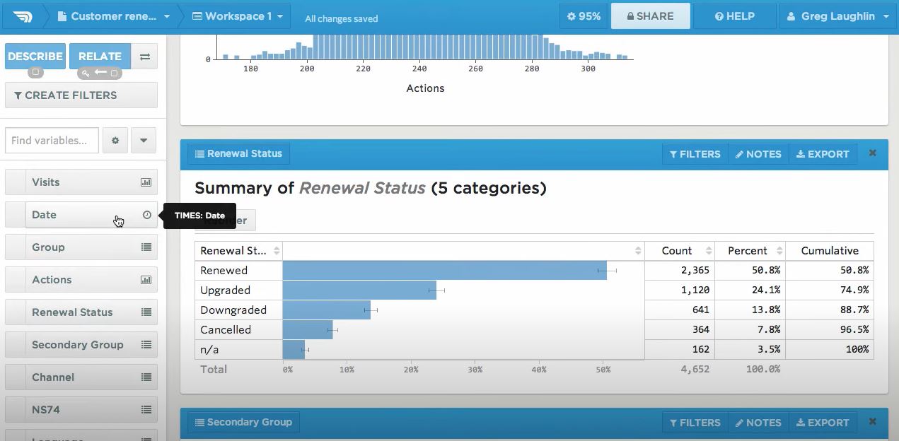 Statwing screenshot: Statwing analytics