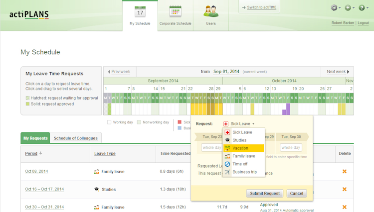 actiPLANS screenshot: my-schedule