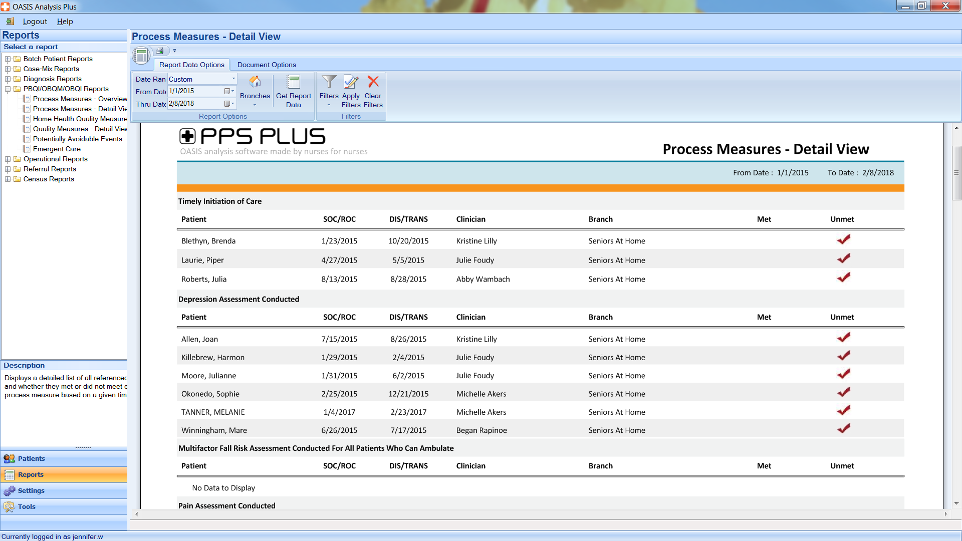 OASIS Analysis Plus Software - Process measures - detailed