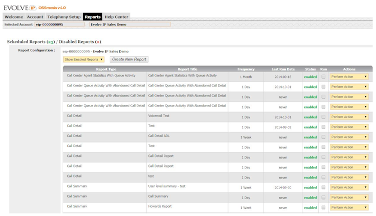 IP Phone System screenshot: Evolve IP - Administrator portal of OSSmosis