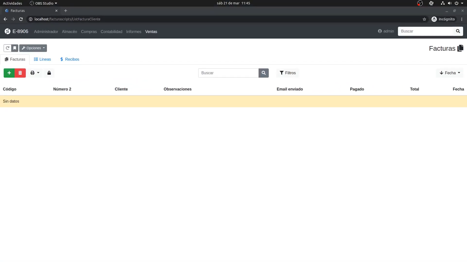 FacturaScripts screenshot: FacturaScripts main page
