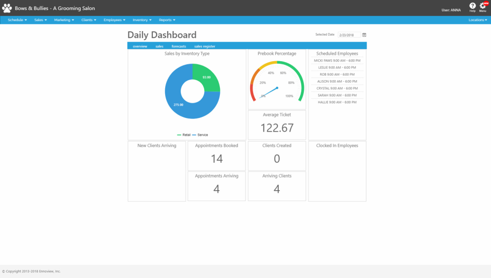 Envision Paws Software - Paws Daily Dashboard