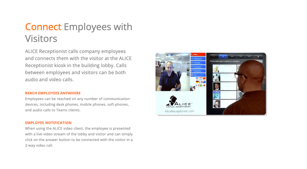 ALICE Receptionist Software - Connect Employees & Visitors