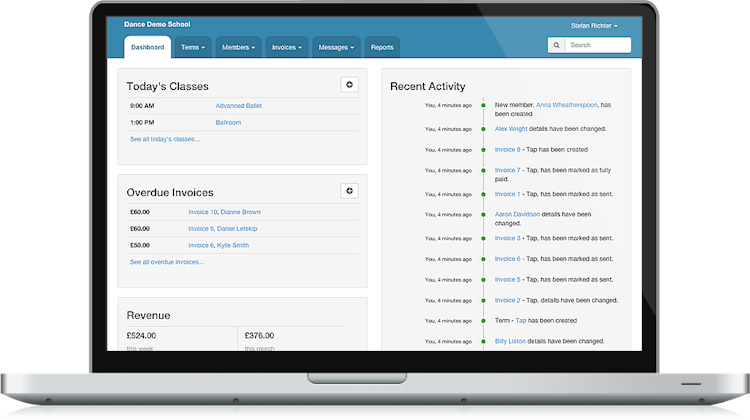 membermeister screenshot: Users can view all activity through the membermeister dashboard