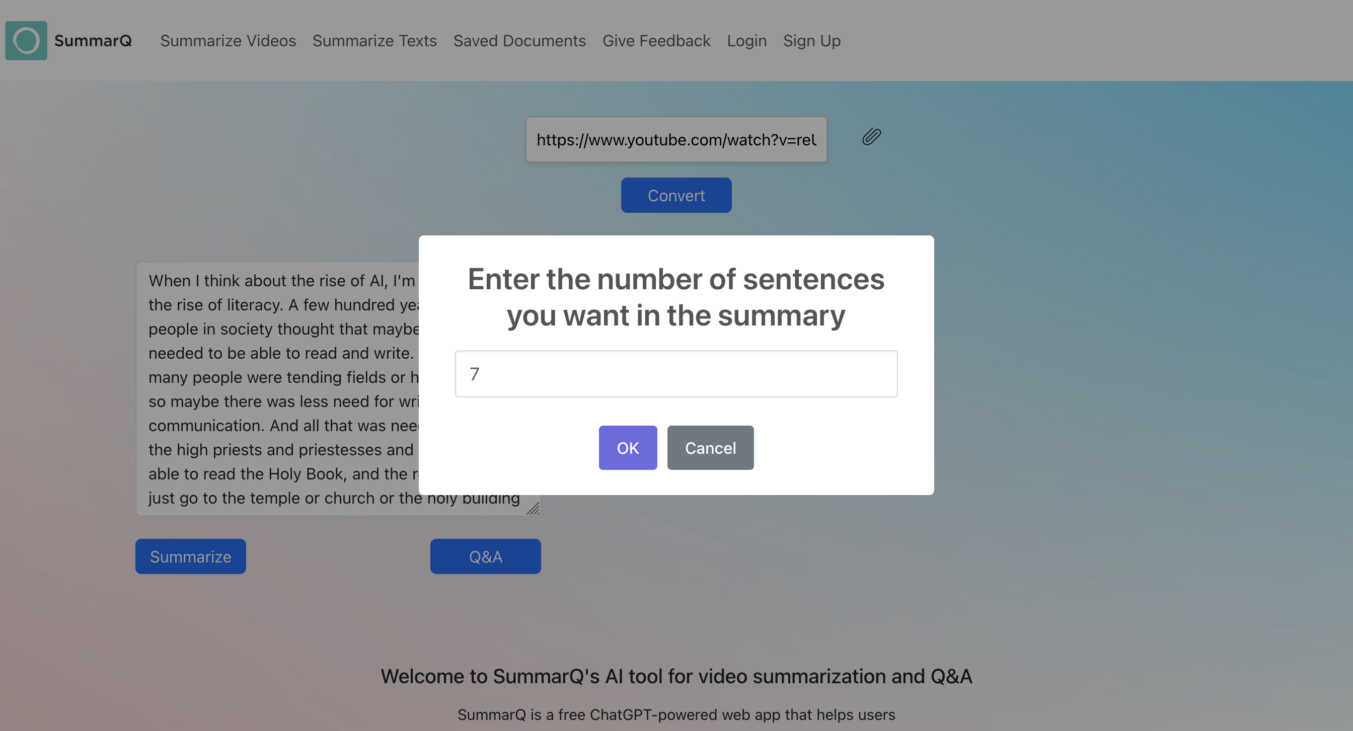 SummarQ specify the number of sentences desired for the summary