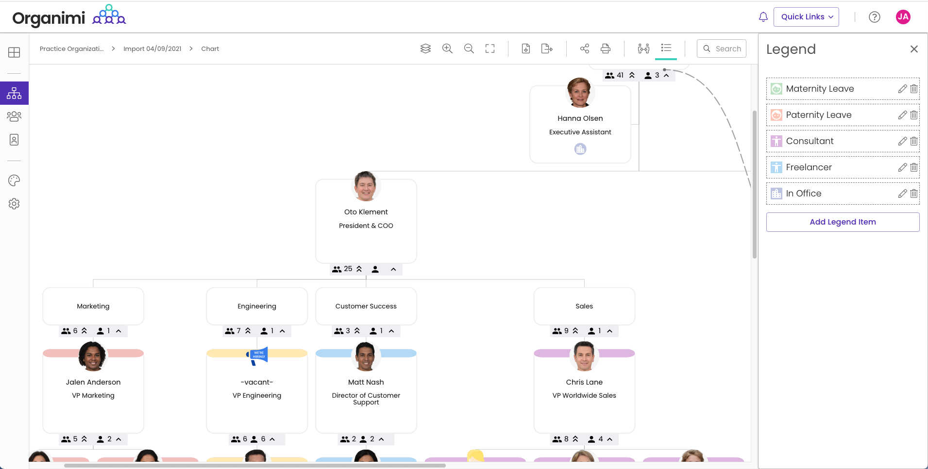 Organimi Software - Org Chart View with SmartChart™ Legend