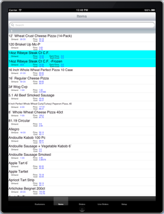 iPad inventory screen