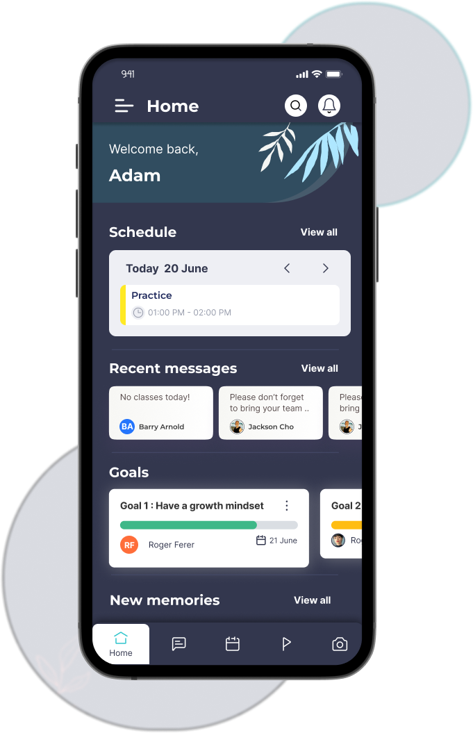 Home - See your upcoming classes, messages, goals and more for your club/school from your phone easily. Stay organised and on top of your calendar!  