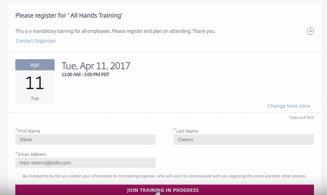 GoToTraining trainee registration