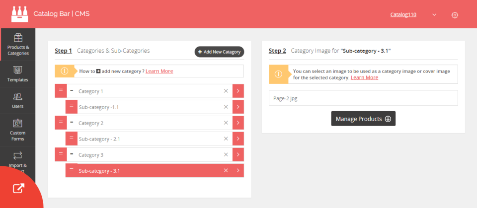 Catalog Bar Software - Custom categories