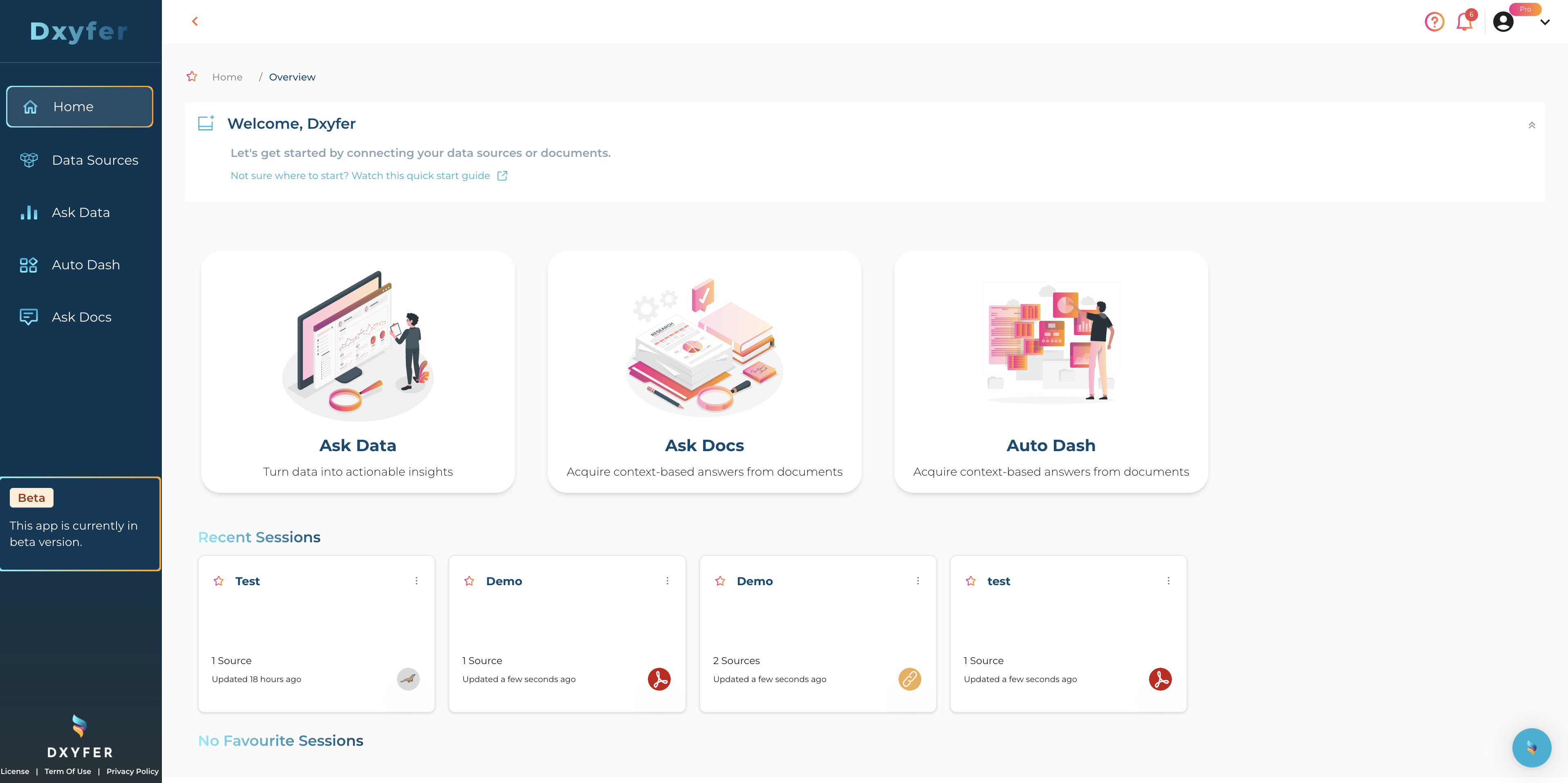 Dxyfer screenshot: Dxyfer dashboard