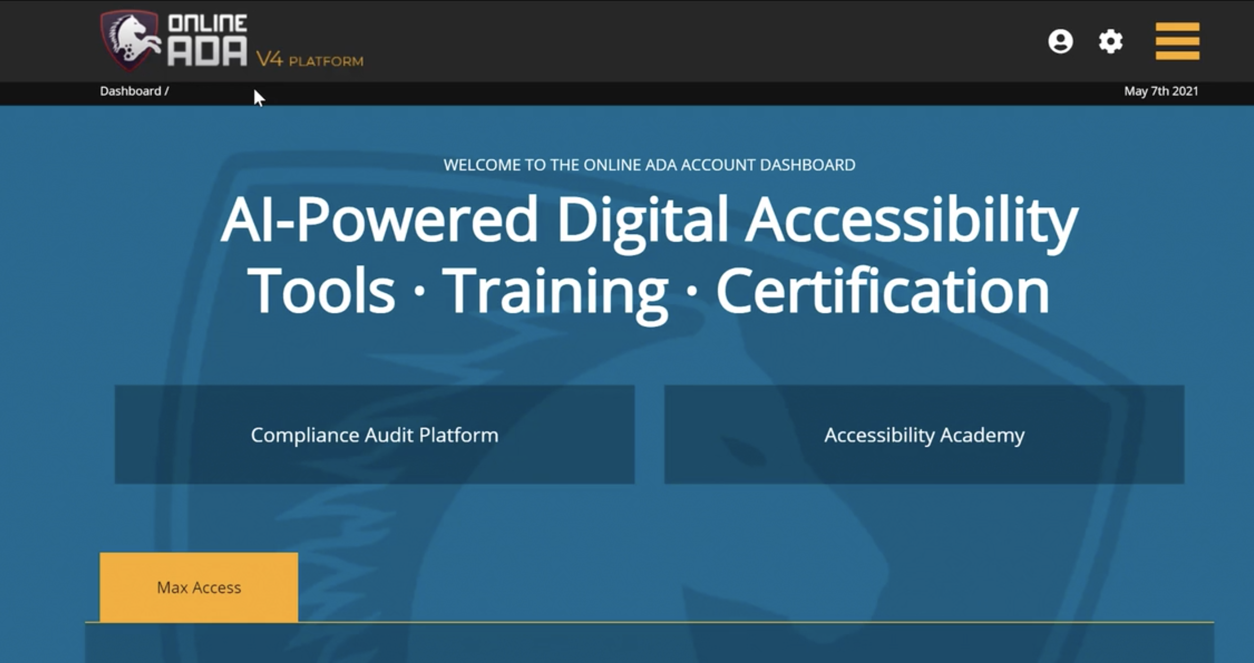 Max Access screenshot: Dashboard
