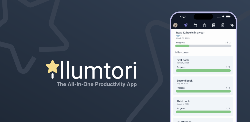 Illumtori screenshot: Illumtori - all-in-on productivity app: goal tracker, calendar, task management, note taking, and budget management