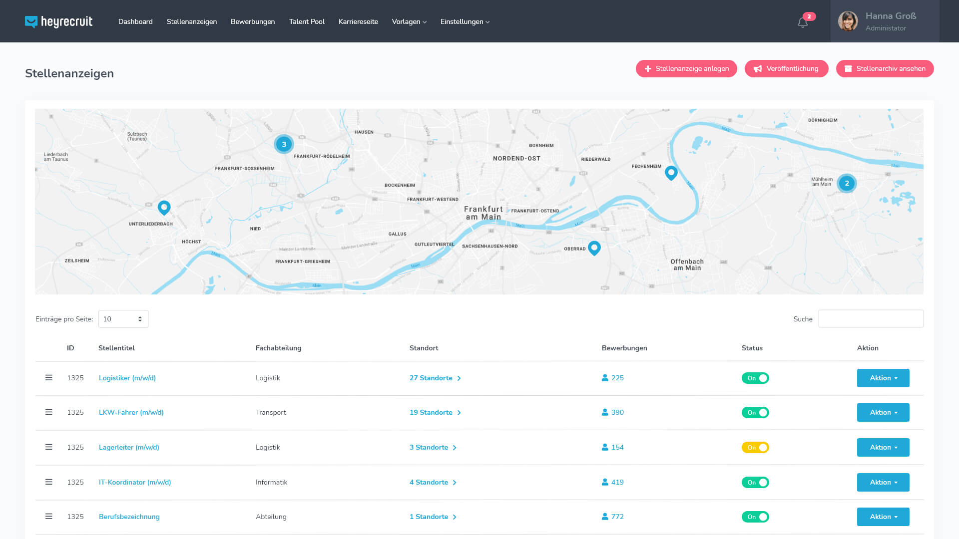 Heyrecruit screenshot: Heyrecruit application management