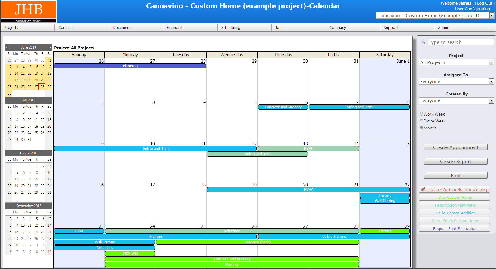 Calendar View With Multiple Projects Shown