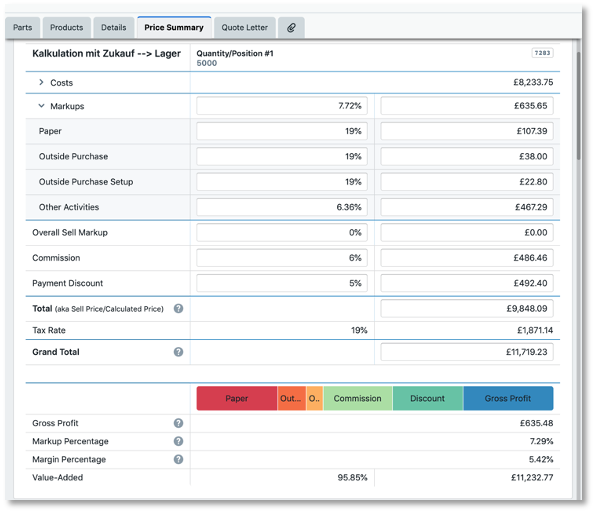 ePS Pace Software - EFI Pace estimate price summary