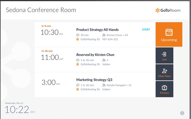 GoTo Room screenshot: GoTo Room scheduled meetings