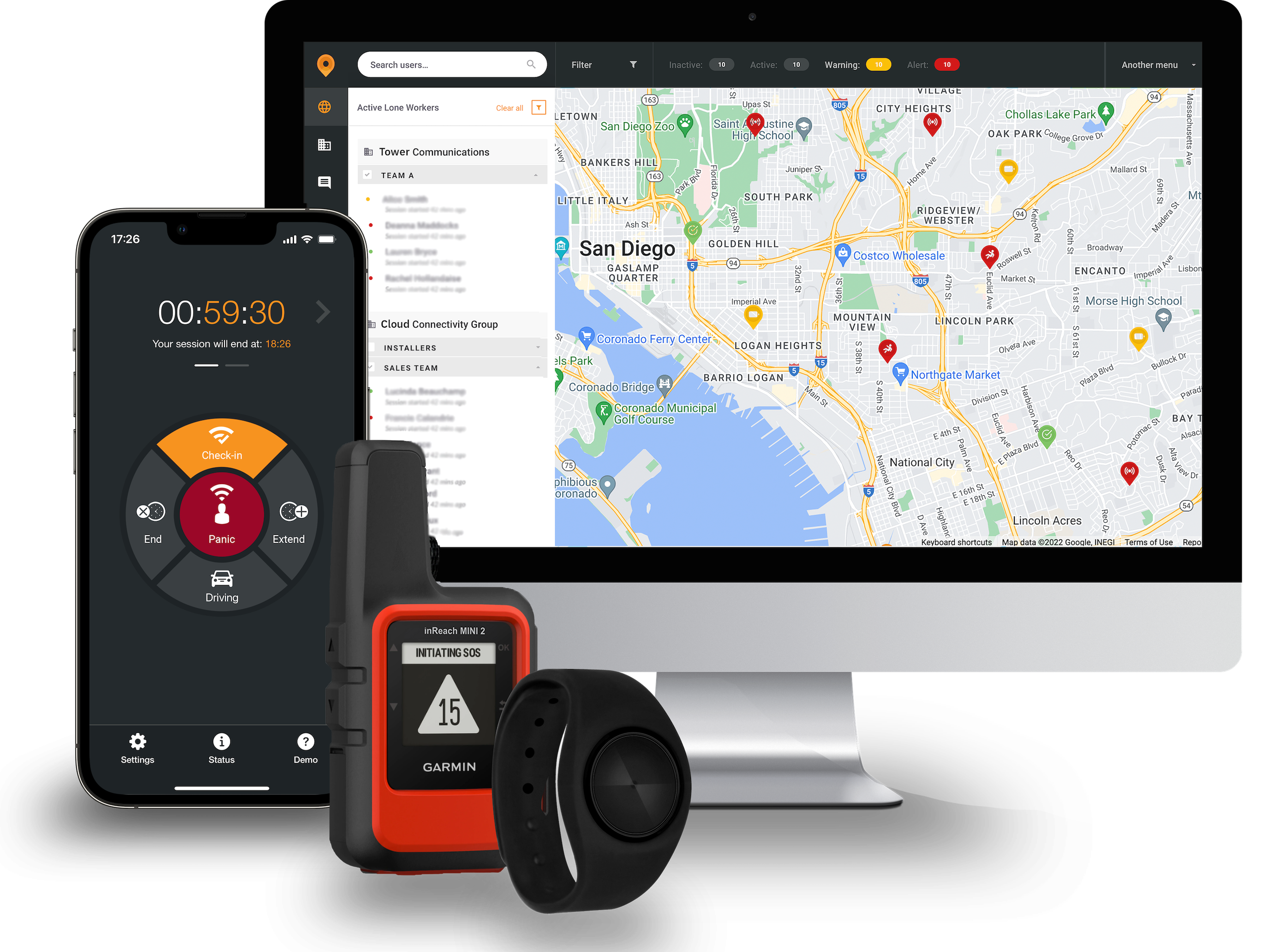 The StaySafe Lone Worker solution - app, hub, wearable technology, and satellite device