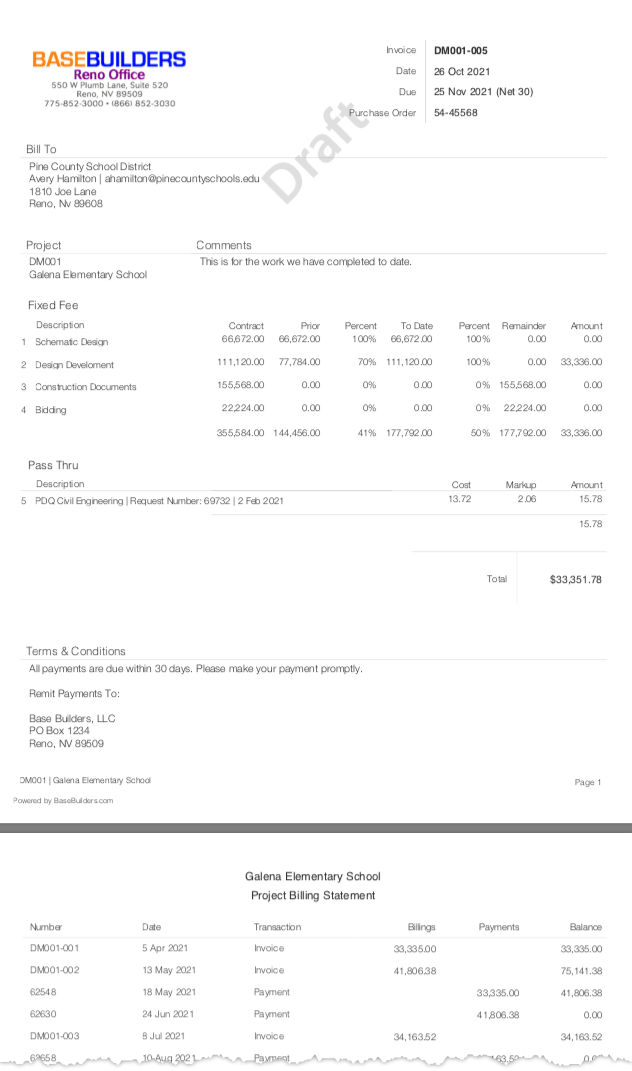 Invoice with Project Statement