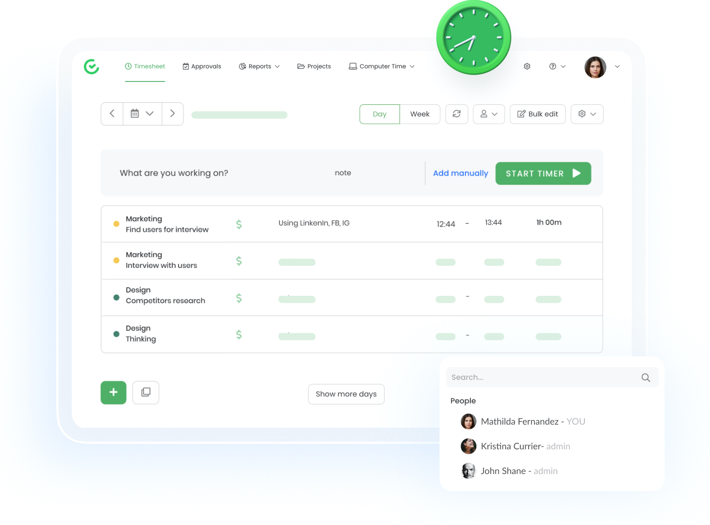 Time tracker (daily timesheet view)