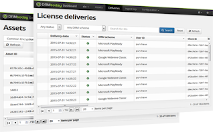 DRMtoday screenshot: The online dashboard allows users to configure delivery and authentication behavior, and monitor licensing activity