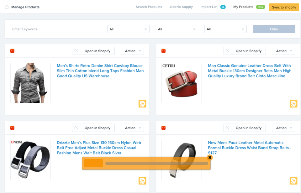 Oberlo screenshot: Oberlo product search