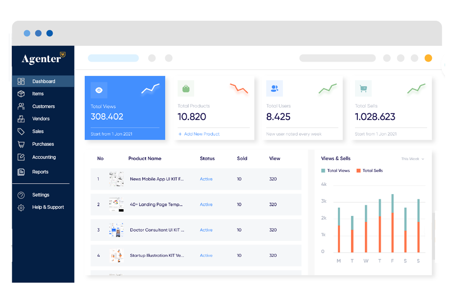 AgenterBooks screenshot: dashboaerd