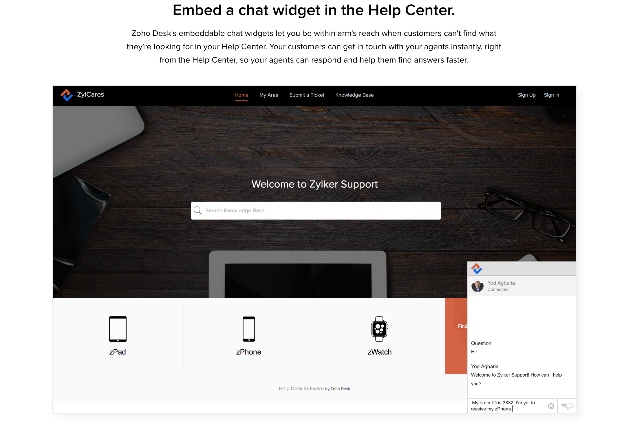 Zoho Desk Software - Embed Live Chat Widget